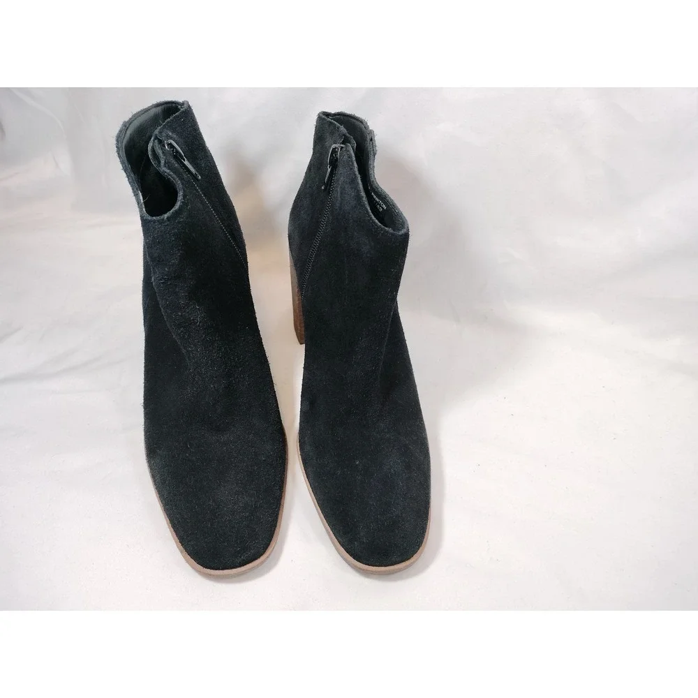 Lucky Brand Pinkton Black Suede Ankle Boots w/Block Heel & Side Zip‎